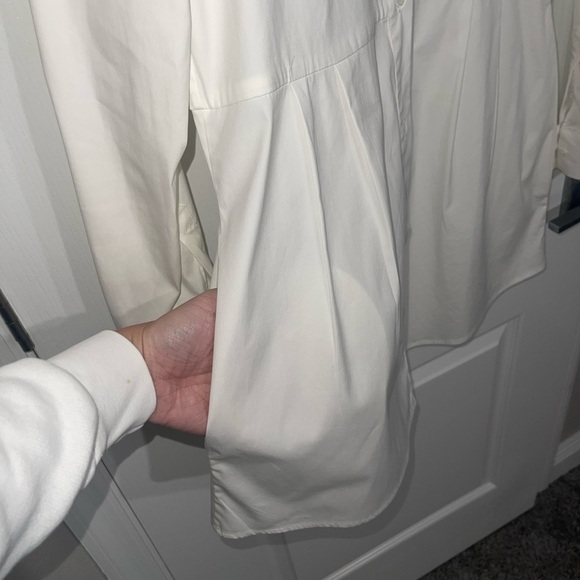 Piazza Sempione White Satin Tunic Dress Blouse Italy Paneled ButtonUp Pockets 42 - Picture 7 of 8
